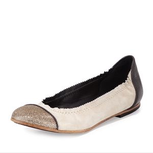 Brunello Cucinelli Monili Cap-Toe Suede Ballerina Ballet Flat Leather